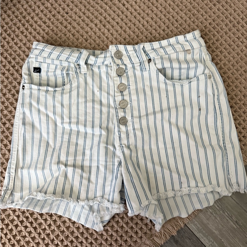 KanCan High Waist White and Blue Striped Shorts